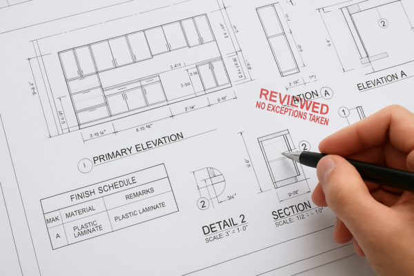 cabinet shop drawings: who reviews them for commercial projects
